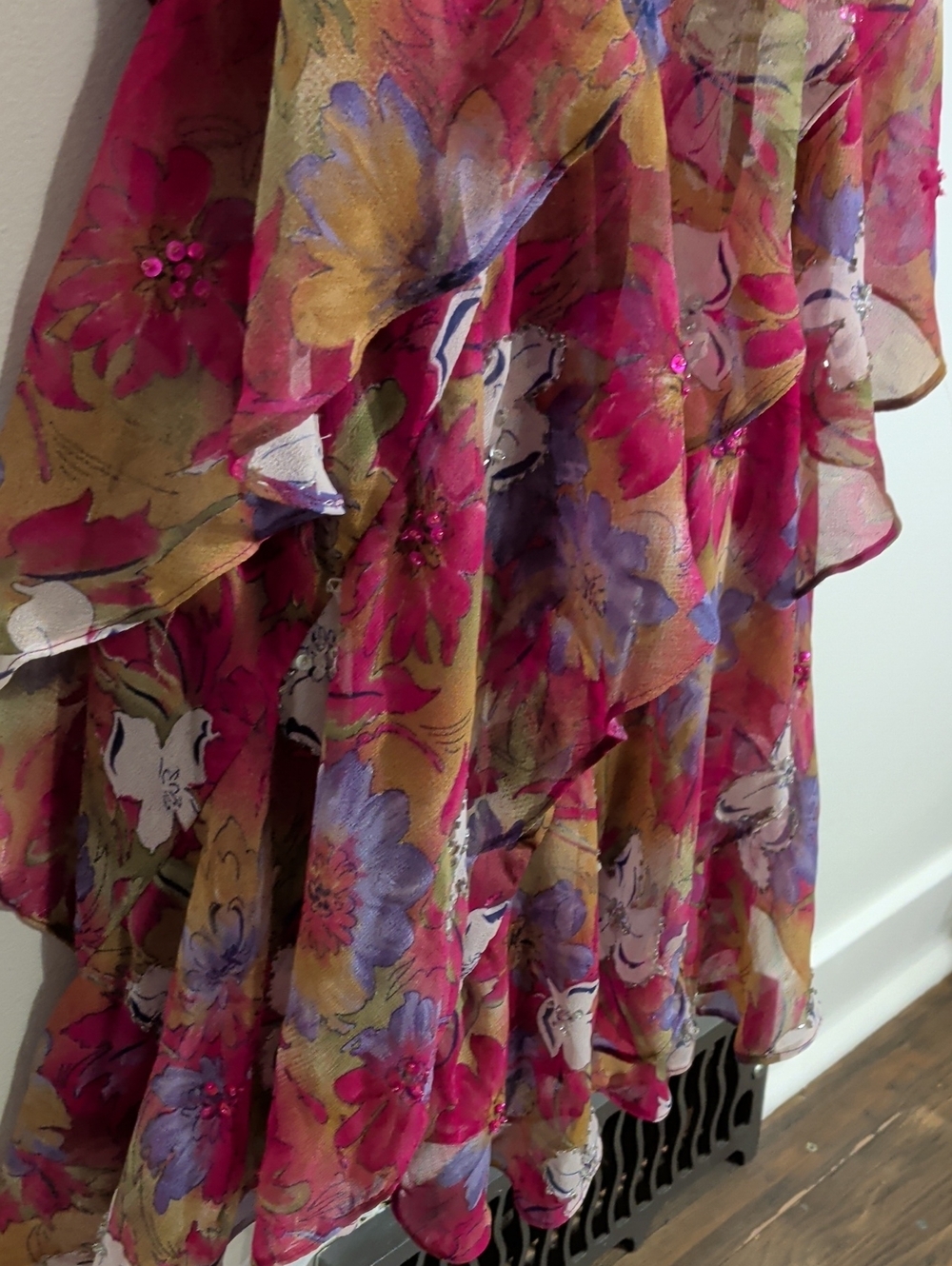Floral Ruffled V-Neck Midi Dress in Fuchsia - Picture 8 of 11